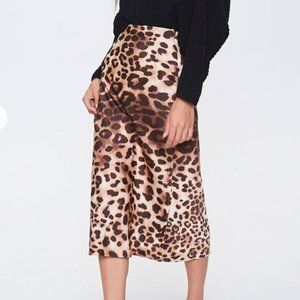 Forever 21 Leopard Print Midi Satin Skirt Size XS